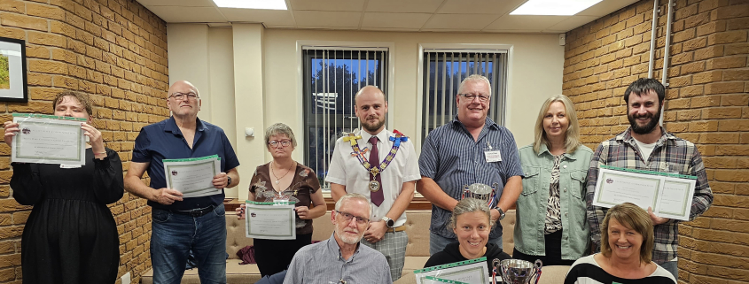 Allotment Winners 2023 with the Atherstone Town Mayor Cllr Ashley Wickham Young